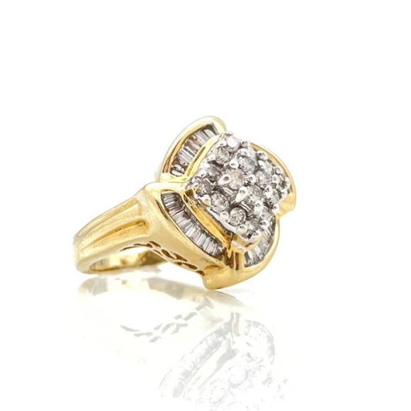 14K Yellow Gold 1.20CTTW Diamond Cocktail Ring SZ 7 - Picture 2 of 5